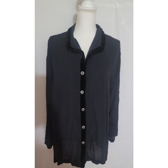 Vintage David Dart Collection Silk Blouse Womens Black Button Up Shirt SIZE 3X - Picture 1 of 6